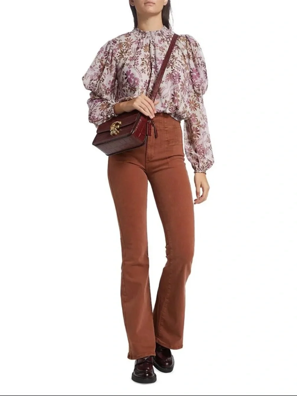 Free People Clarissa Printed Top – Lilac Grey Combo – Size Medium